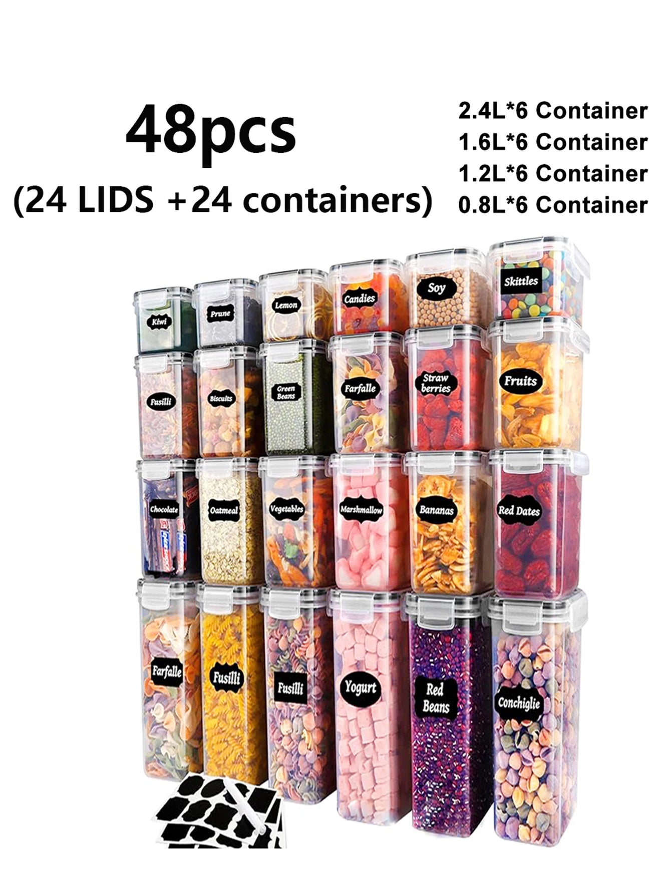 Sealed Food Storage Containers With Lids Labeled For Pantry