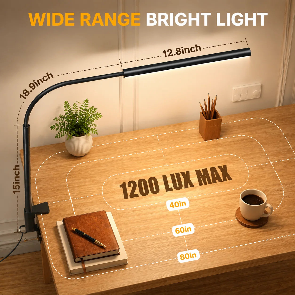 LED Desk Lamp With Clamp Gooseneck 5 Lighting Modes 11 Brightness Levels