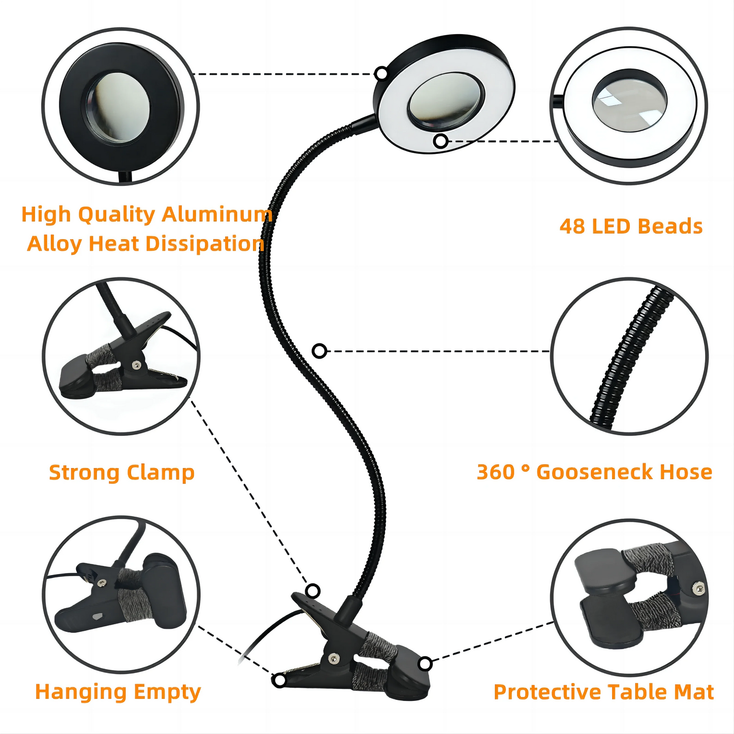 Smeileas 5X Magnifying Lamp with Light Clip On LED Reading