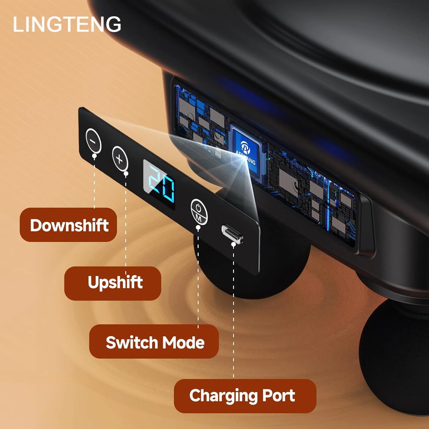 LINGTENG Deep Tissue Massage Gun With 6 Heads 9 Intensity Levels 4 Modes