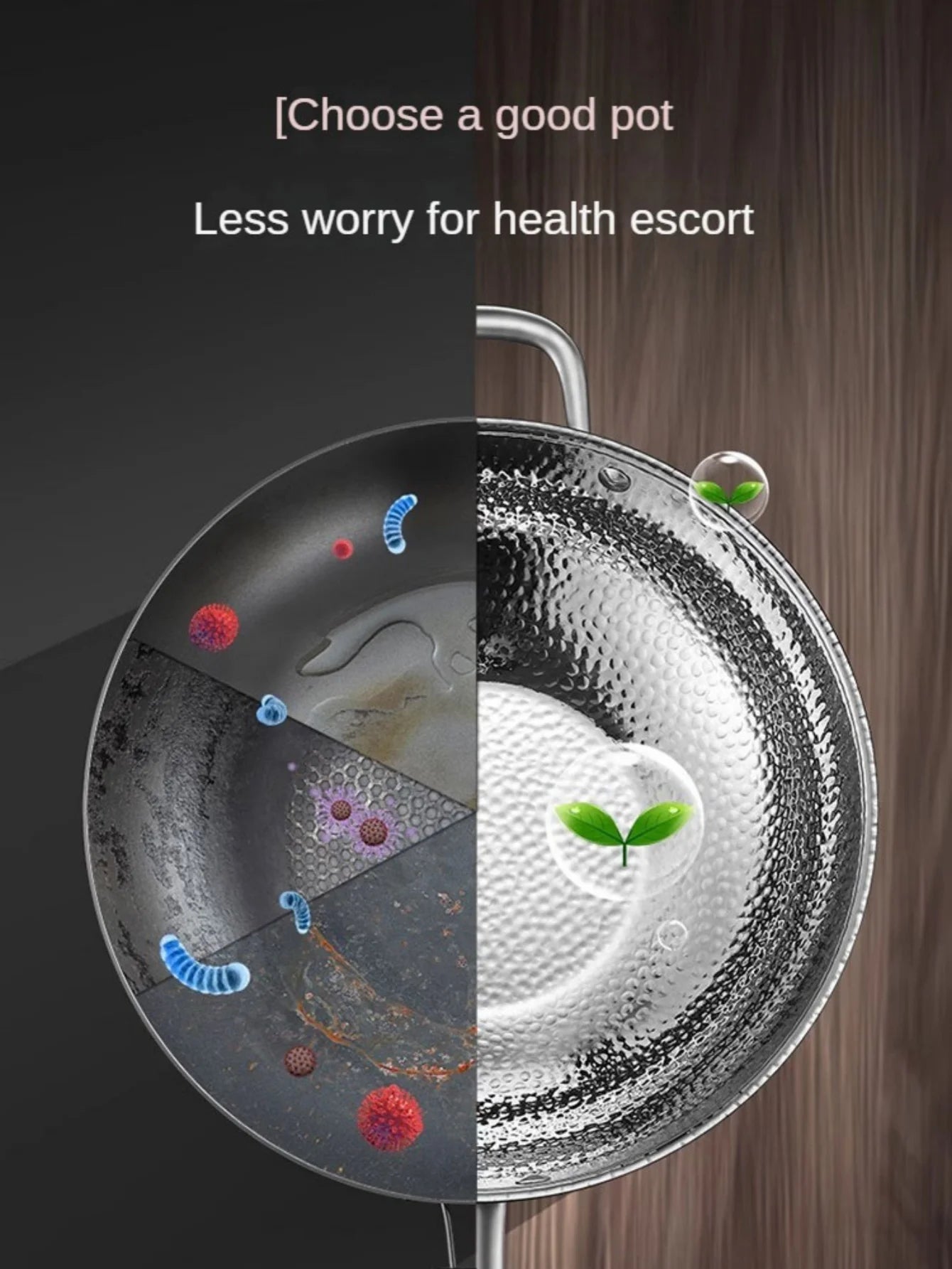 Titanium Round Bottom Wok Uncoated Nonstick Pan Induction Compatible