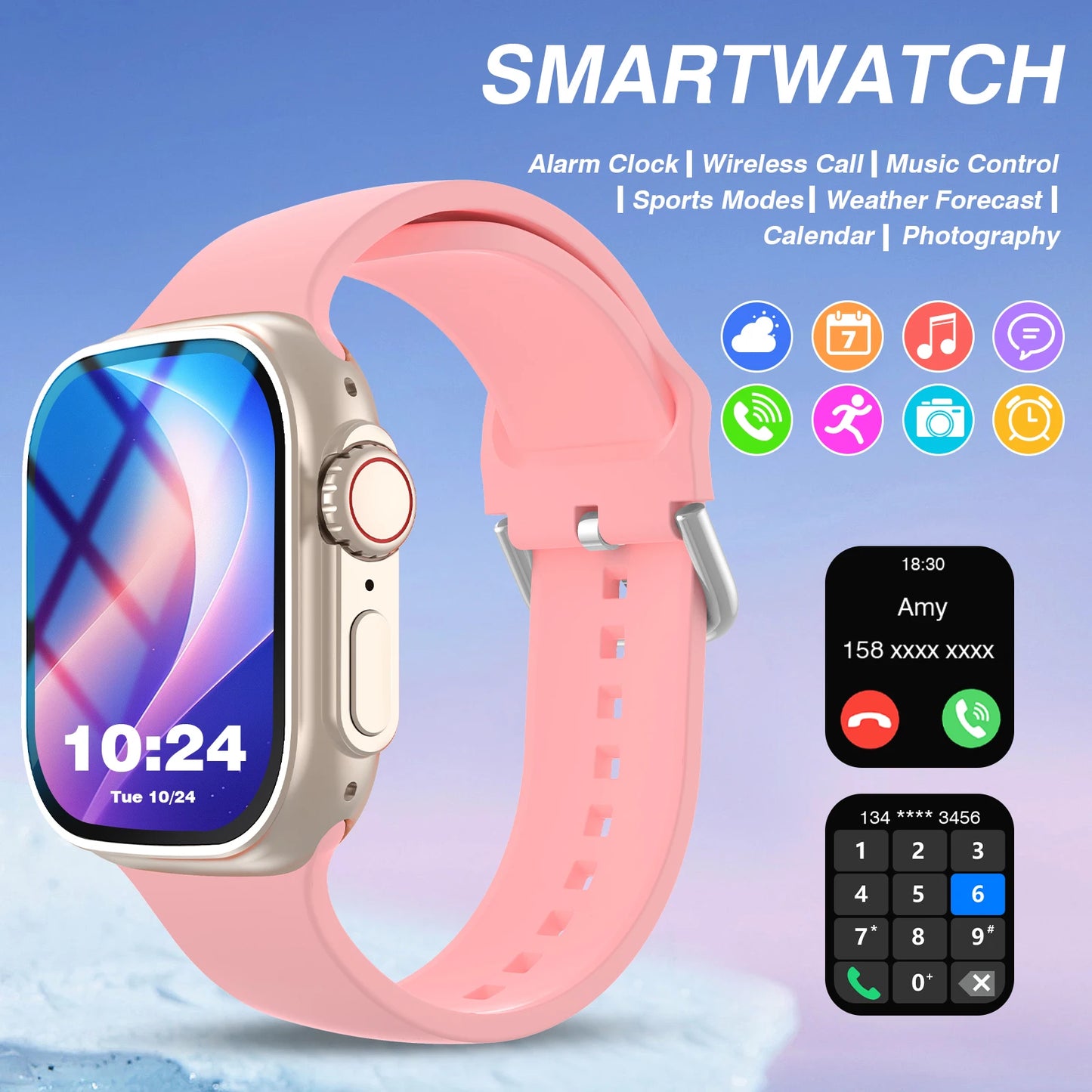 Odelettevcy Smart Watch With Wireless Calling Weather Forecast SMS Alerts