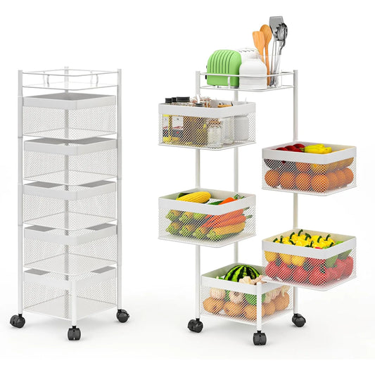 HiMISS Rotating Rolling Storage Cart With Steel Baskets