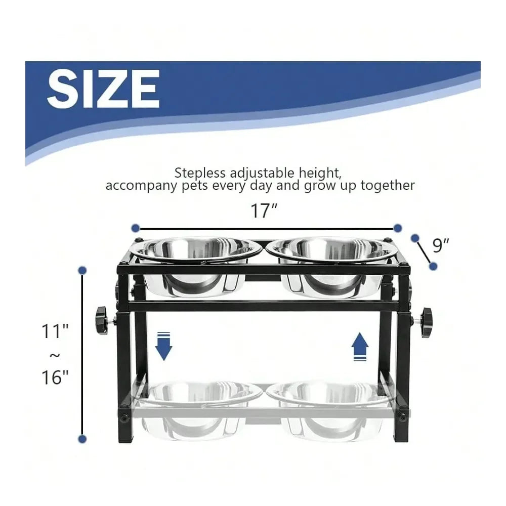 Elevate mealtime with a stylish stainless steel feeder that quietly tidies up messes, reduces strain on your dog's neck and joints, and keeps water and food neatly contained for calmer, happier meals.