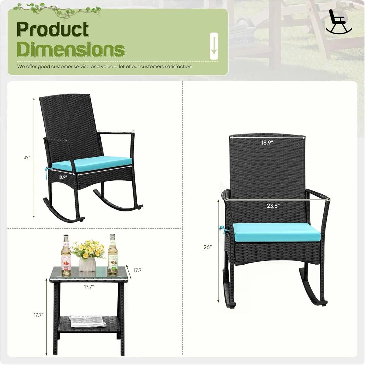Flamaker Outdoor Rattan High Back Rocking Chair Patio Garden Furniture
