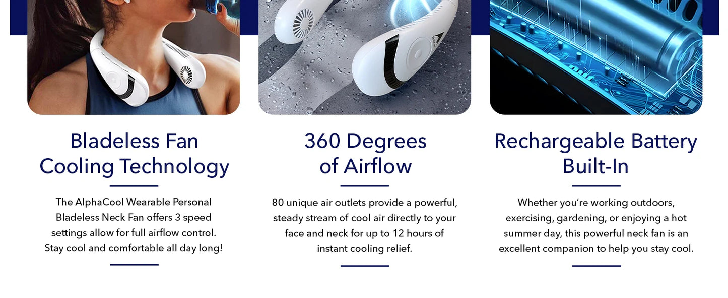 Smvp AlphaCool Portable Neck Fan Rechargeable Personal Cooling Device
