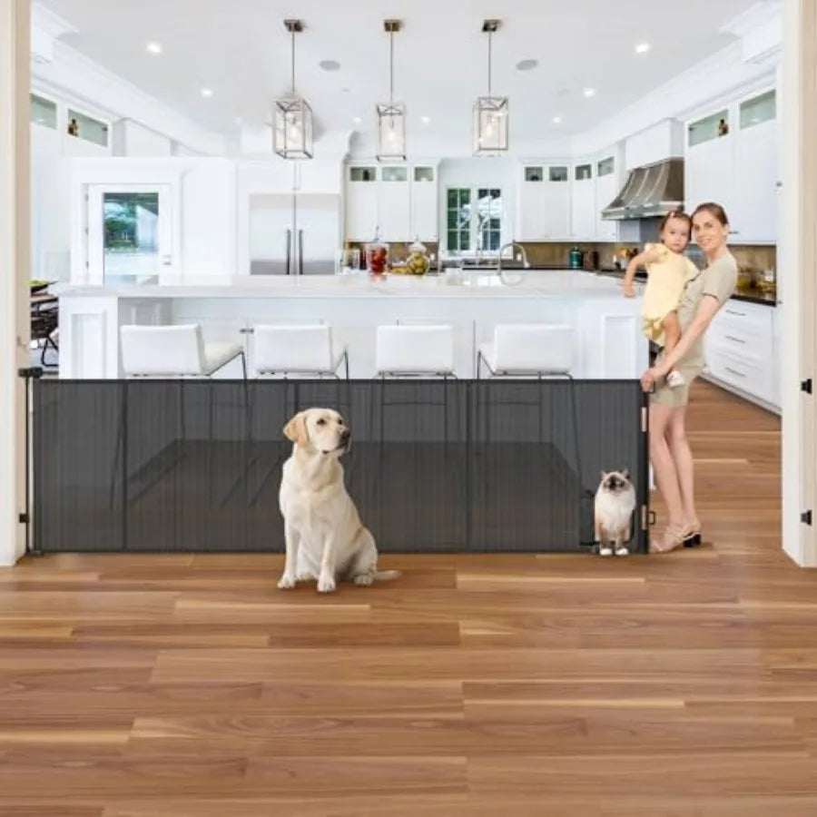 Reinforced Retractable Dog Gate With Cat Door For Large Openings