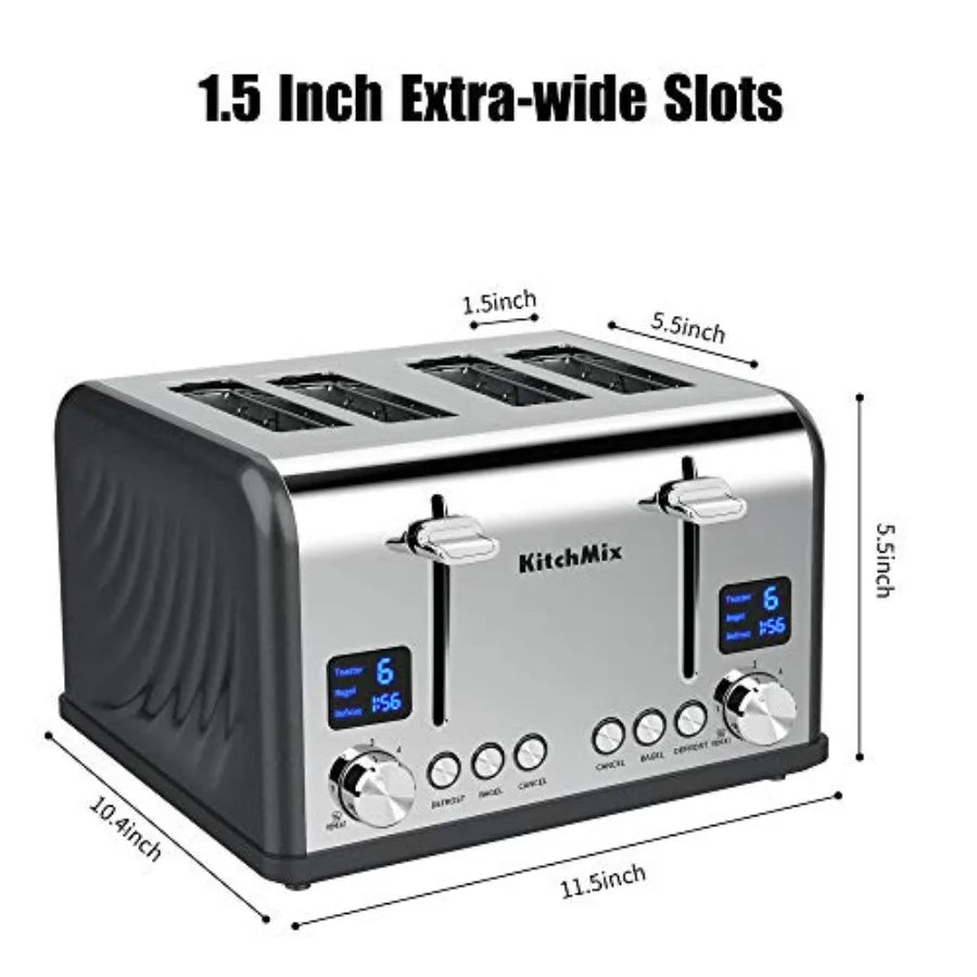 Stainless Steel 4-Slice Bagel Toaster With LCD Timer