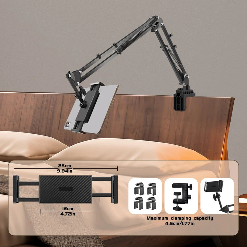 Adjustable Bed Tablet Holder Rotatable Long Arm Metal Desktop Mount