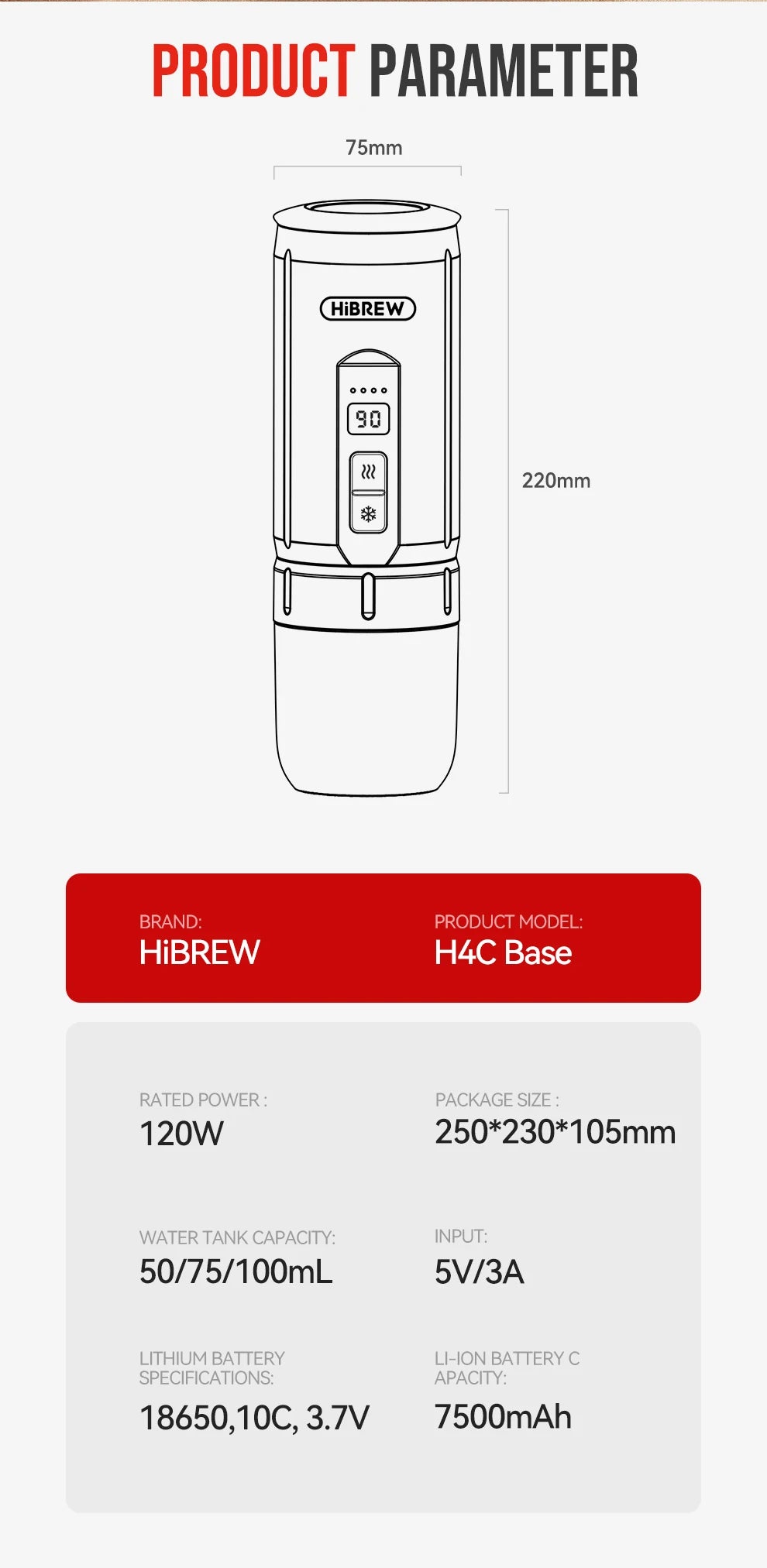 HiBREW H4C Portable Espresso Machine 3in1 Travel Coffee Maker 7500mAh Battery
