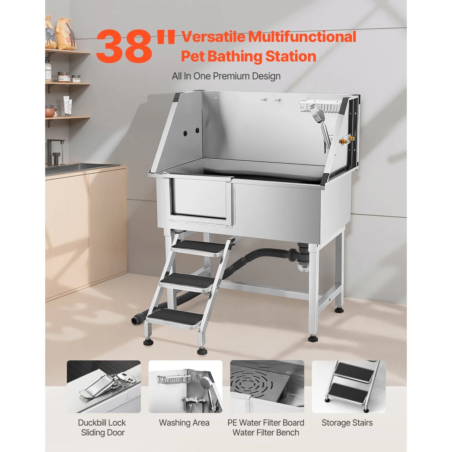 Stainless Steel Dog Grooming Station With Faucet Showerhead Soap Holder