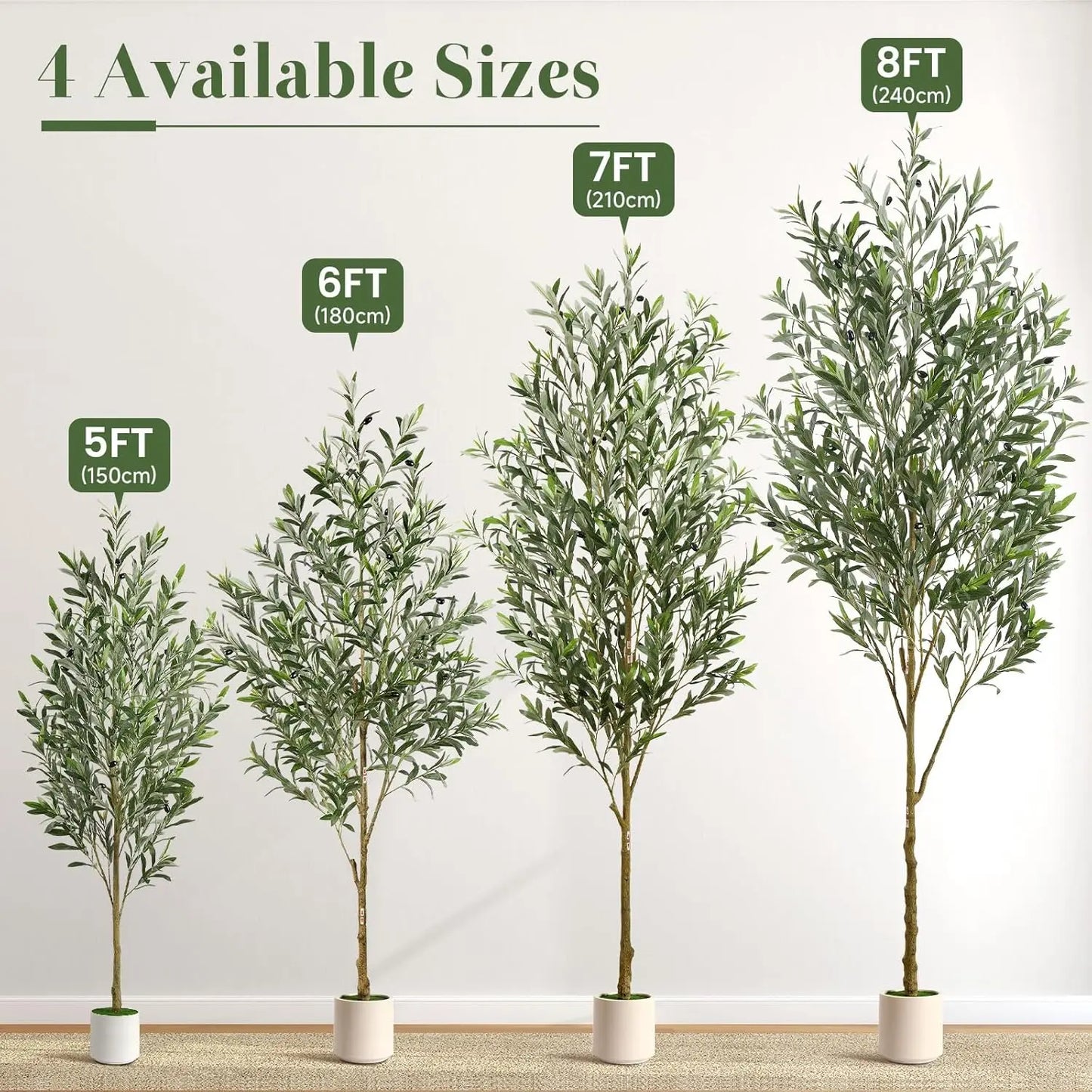 Six Foot Artificial Olive Tree With Realistic Trunk And Fruits In White Planter For Home Office Living Room Decor