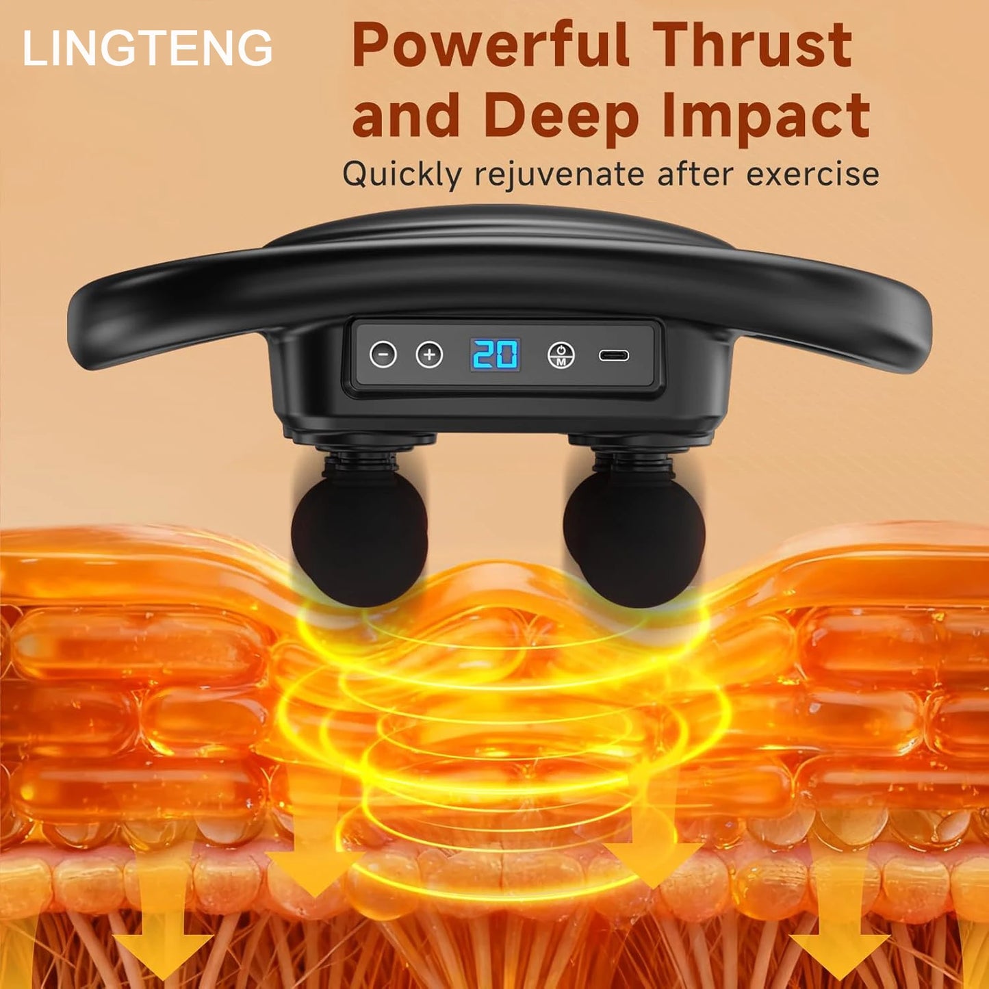 LINGTENG Deep Tissue Massage Gun With 6 Heads 9 Intensity Levels 4 Modes