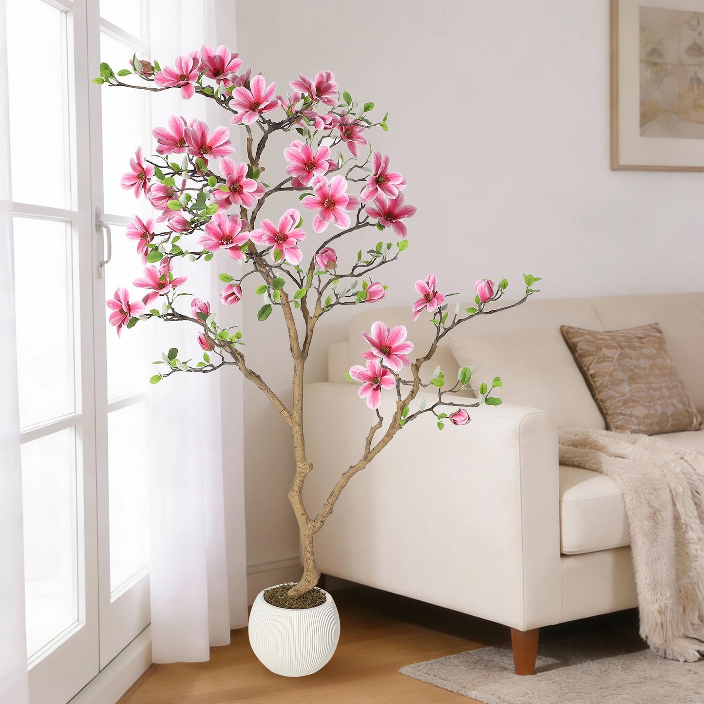HiMISS Lifelike Magnolia Tree Silk Plant for Home Decor