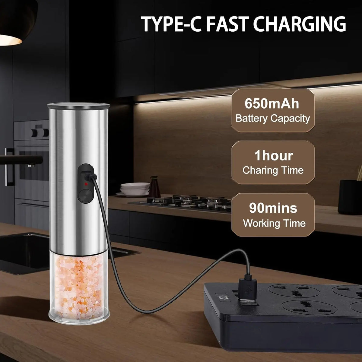 Rechargeable Electric Salt And Pepper Grinder With Led Light