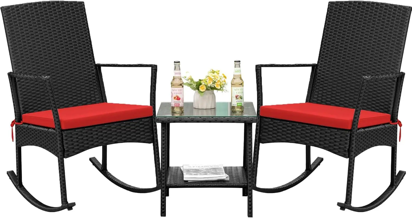 Rocking Chair Outdoor Rattan Patio Set Glass Table