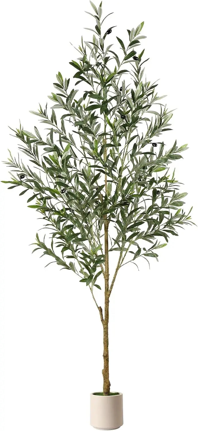 Six Foot Artificial Olive Tree With Realistic Trunk And Fruits In White Planter For Home Office Living Room Decor