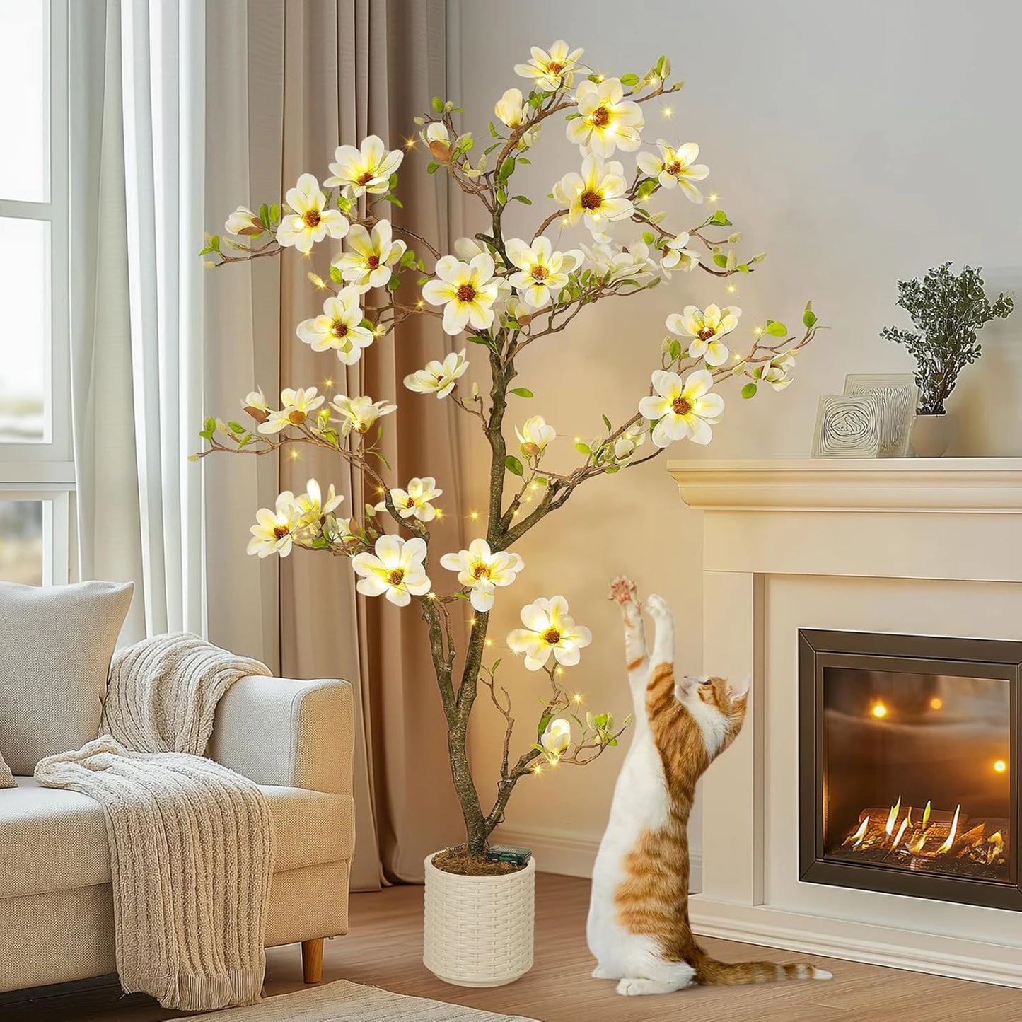 Artificial Magnolia Plant With LED Lights Outdoor Decor