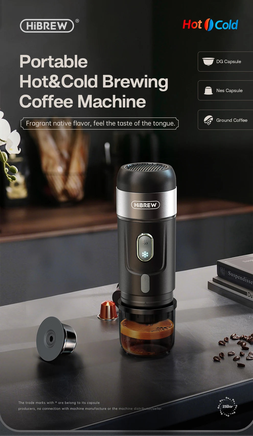 HiBREW Portable Espresso Coffee Machine For Car And Home 12V