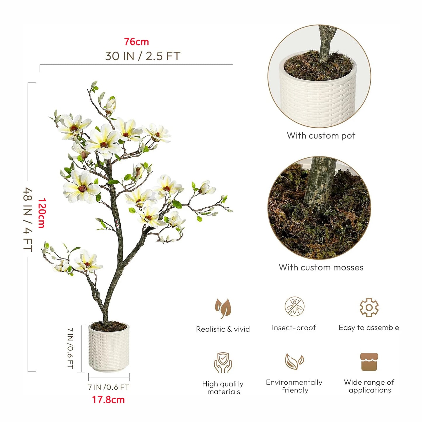 Artificial Magnolia Plant With LED Lights Outdoor Decor