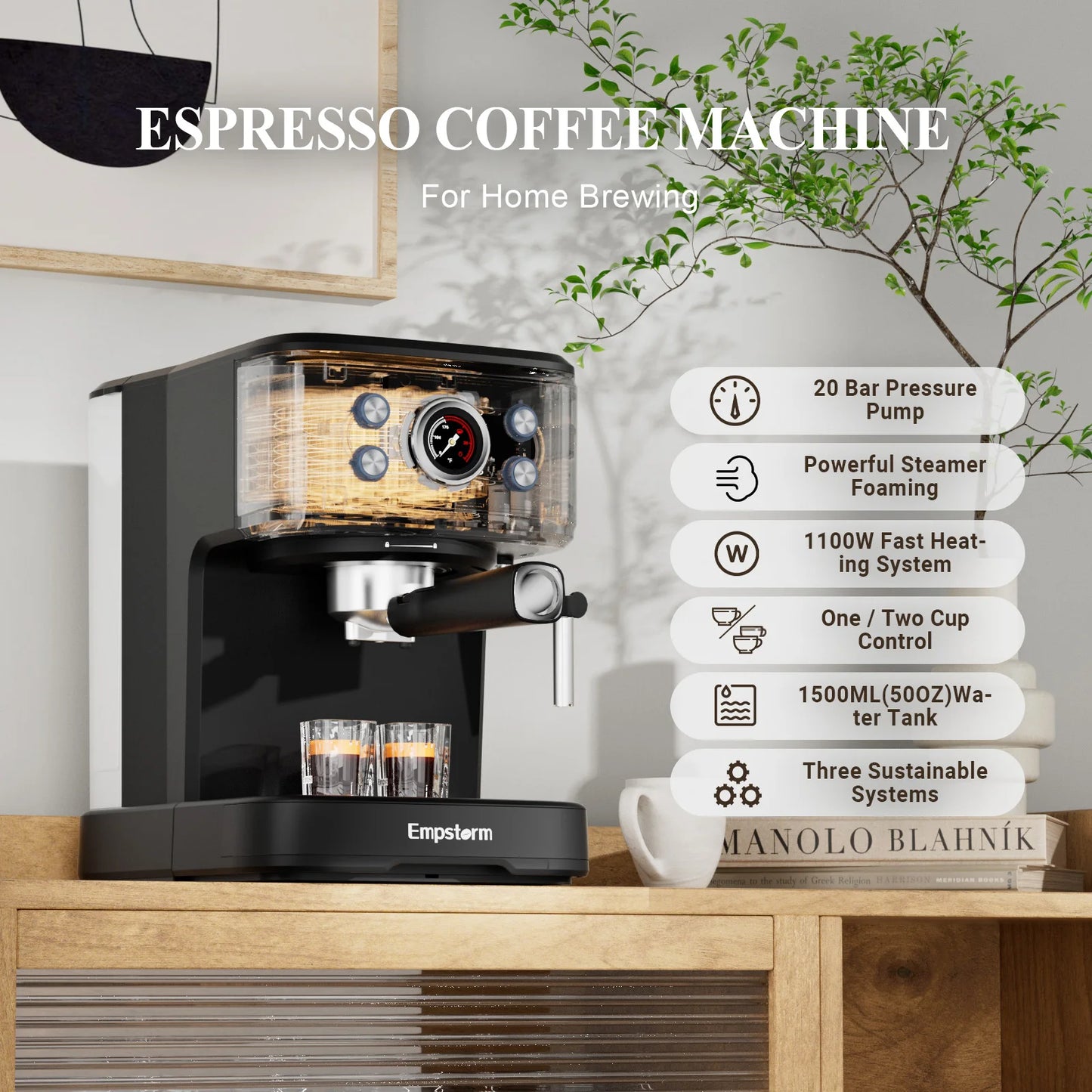 Semi Automatic Espresso Machine With Milk Frother Stainless Steel 20 Bar Pump