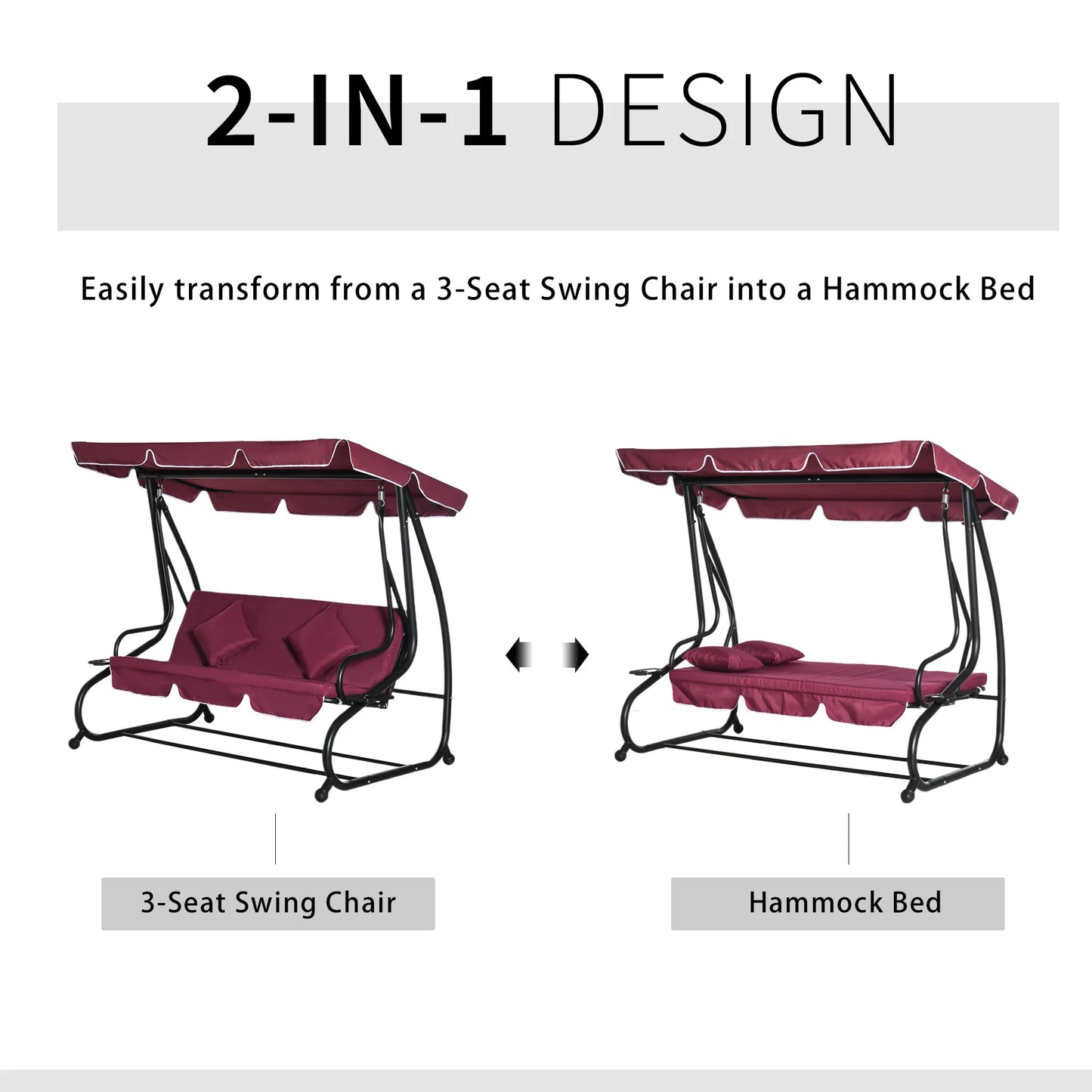 Outdoor 3 Person Patio Porch Swing Hammock Bench Adjustable Canopy