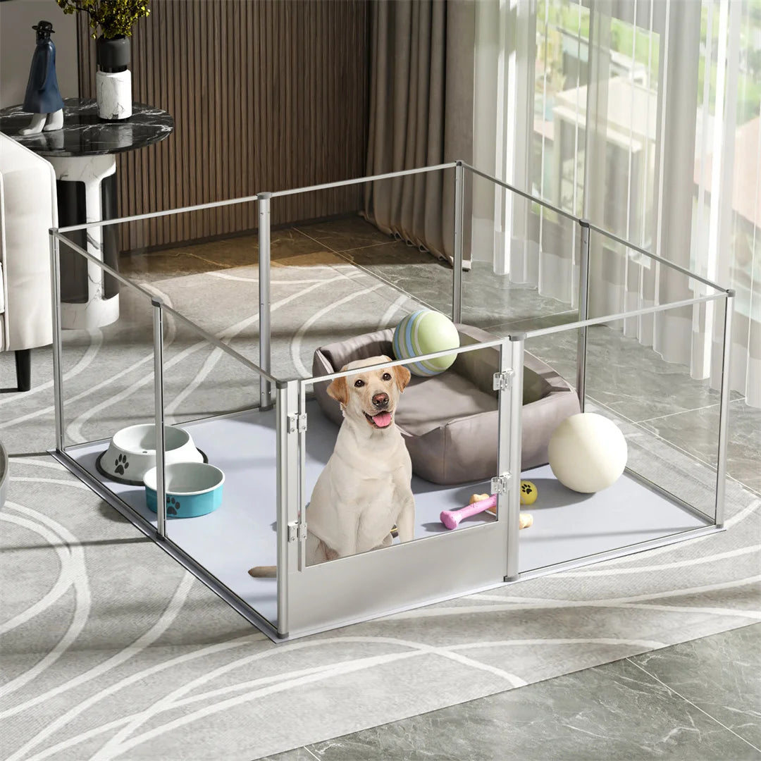BINGOPAW Clear Acrylic Pet Playpen Whelping Pen With Waterproof Pad