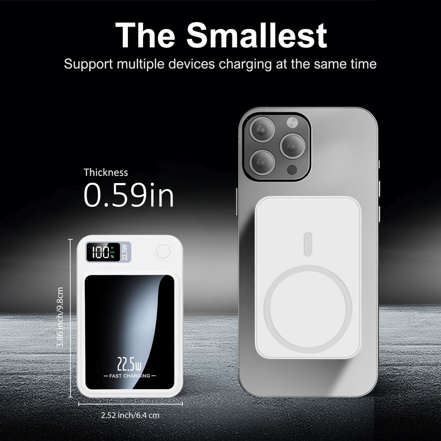 Wireless Power Bank 2-In-1 Magnetic 10000mAh Portable Charger 22.5W LED
