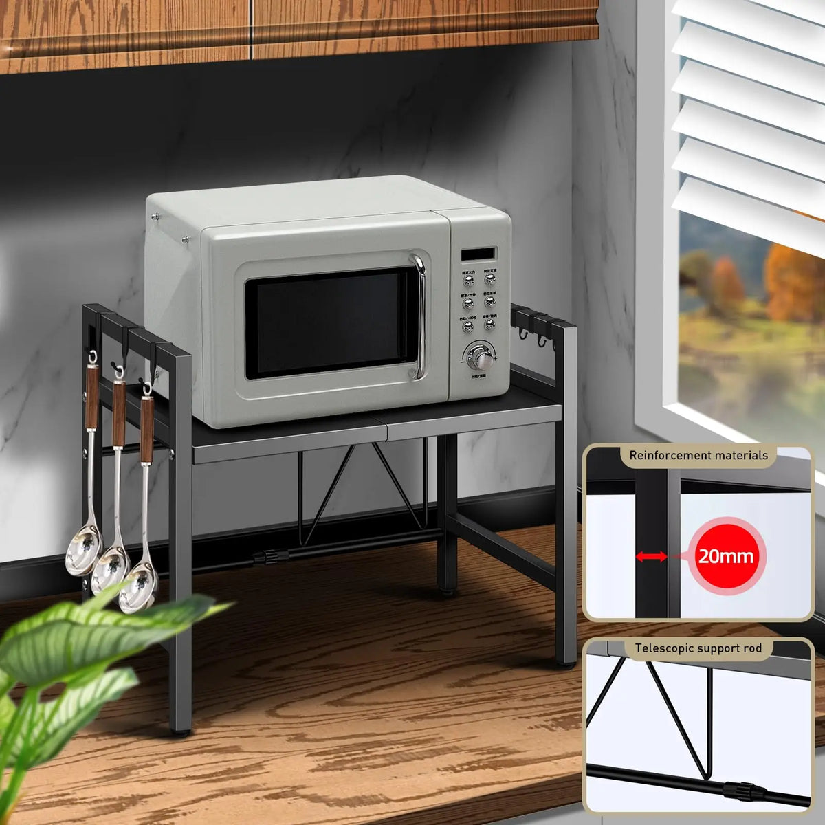 Expandable Microwave Countertop Shelf Organizer For Kitchen Tableware Storage
