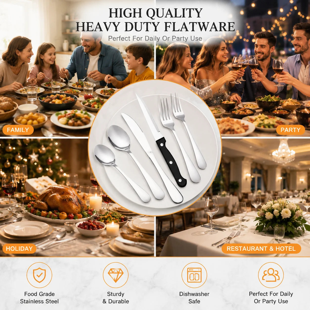 HANSMART Stainless Steel Flatware Set Knives Forks Spoons Dishwasher Safe