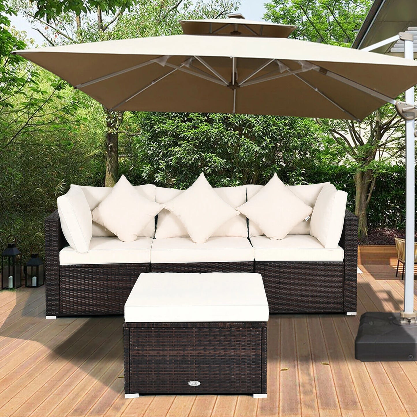 HOMASIS 4 Piece Patio Rattan Wicker Sofa Set With Cushioned Ottoman