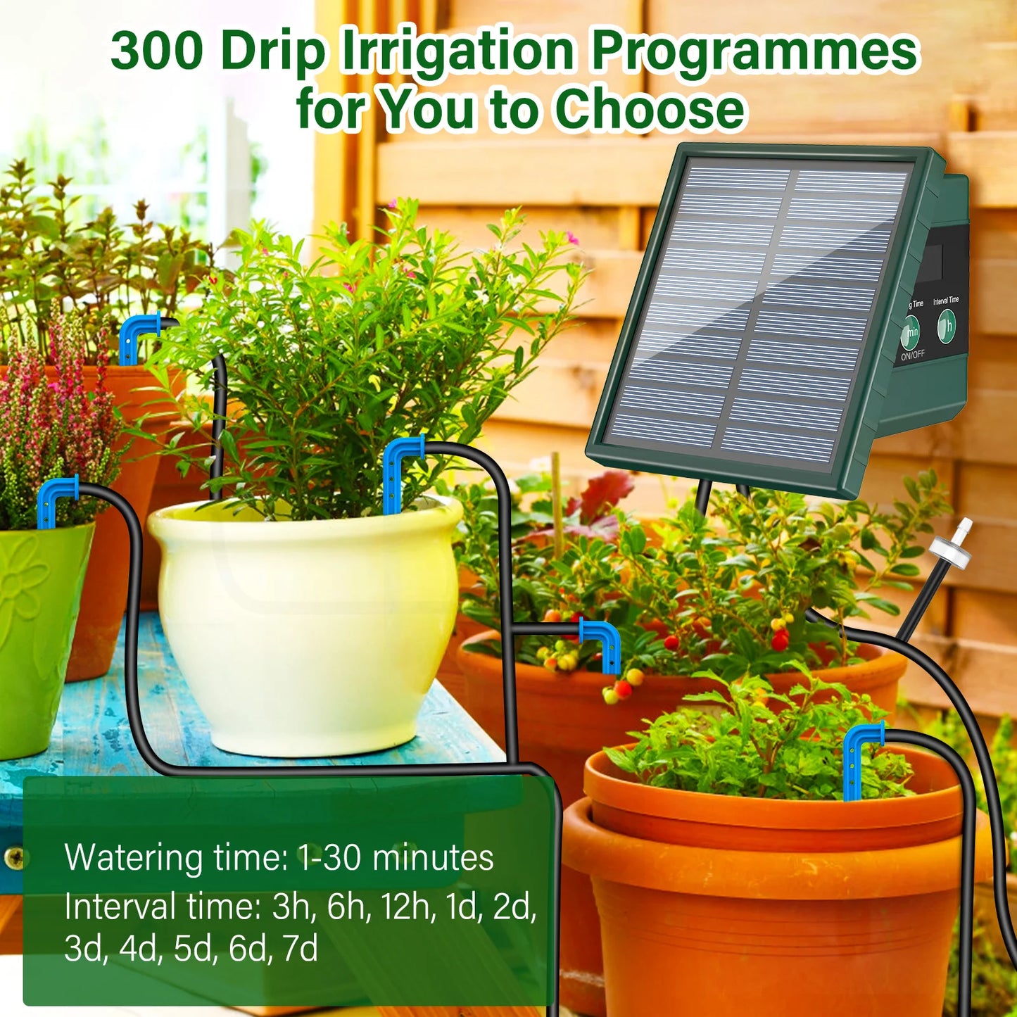 Solar Drip Irrigation System Garden Balcony Kit With 300 Programs