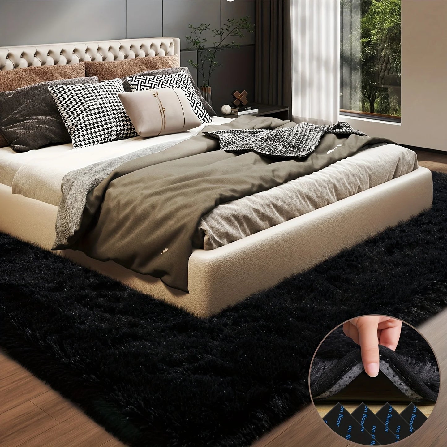 Aubusson Geometric Plush Area Rug Polyester Living Room Decor