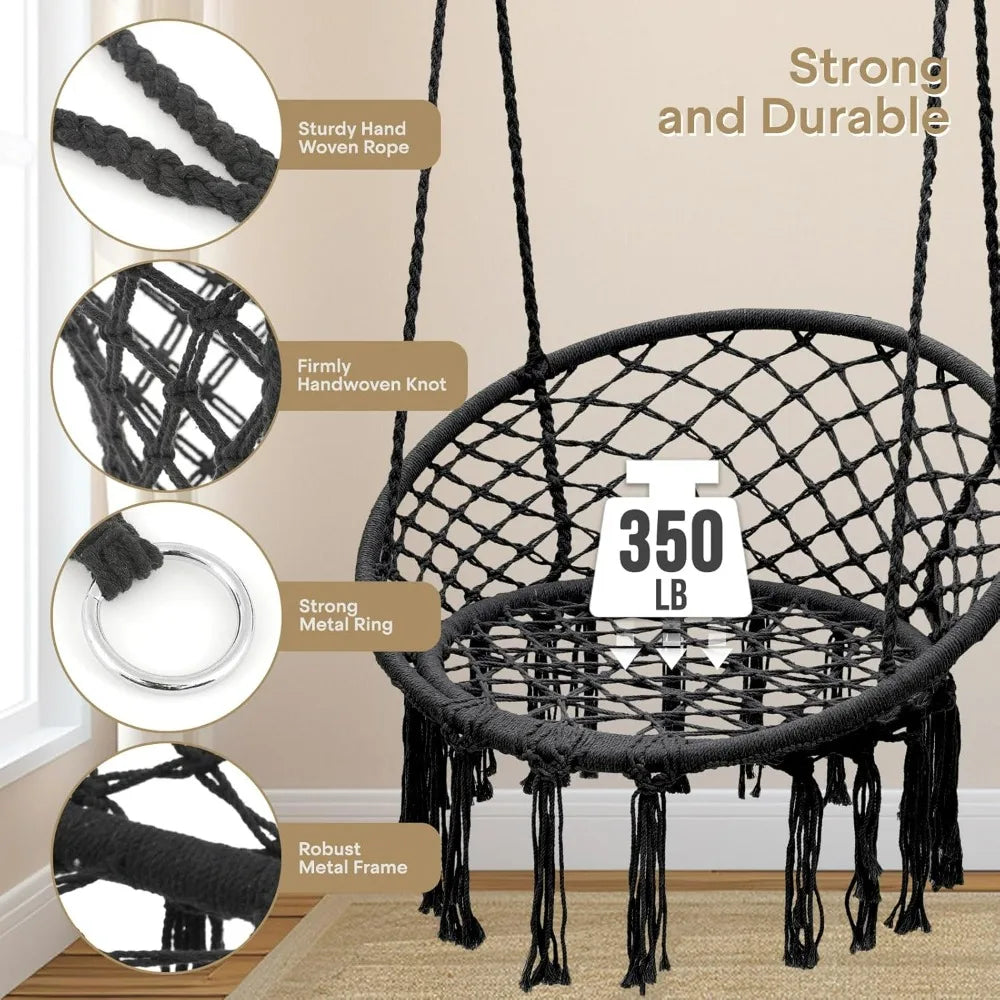 Hammock Swing Chair Cotton Cushions Macrame Rope Indoor Outdoor Furniture