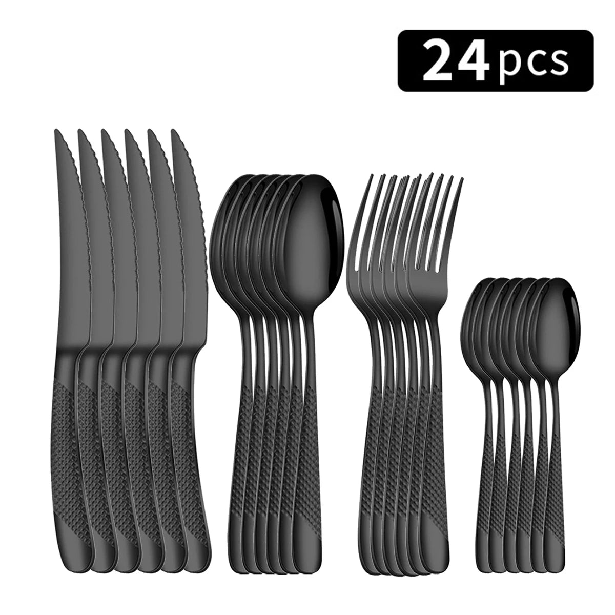 Stainless Steel 24 Piece Tableware Set With Star Diamond Pattern