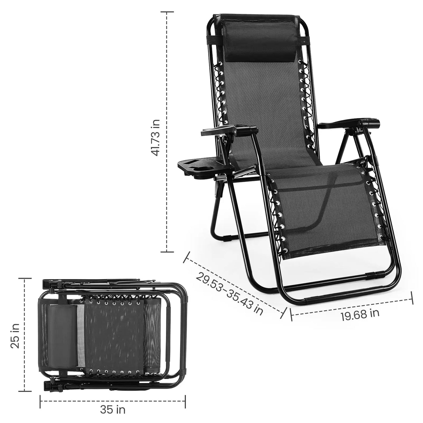 JHK Zero Gravity Portable Recliner Outdoor Patio Lounge Cup Holder