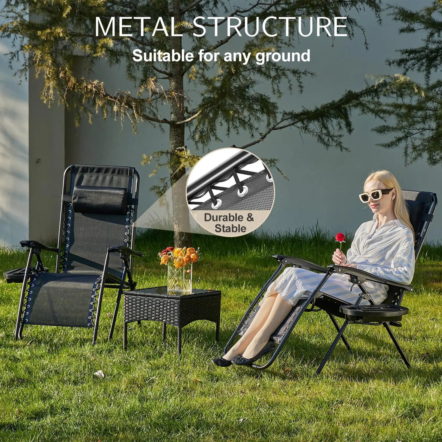 JHK Zero Gravity Portable Recliner Outdoor Patio Lounge Cup Holder