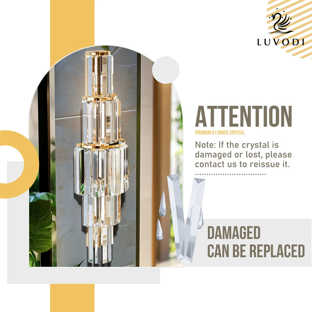 LUVODI Modern Crystal Wall Lamp 3 Layer Sconce Light E14