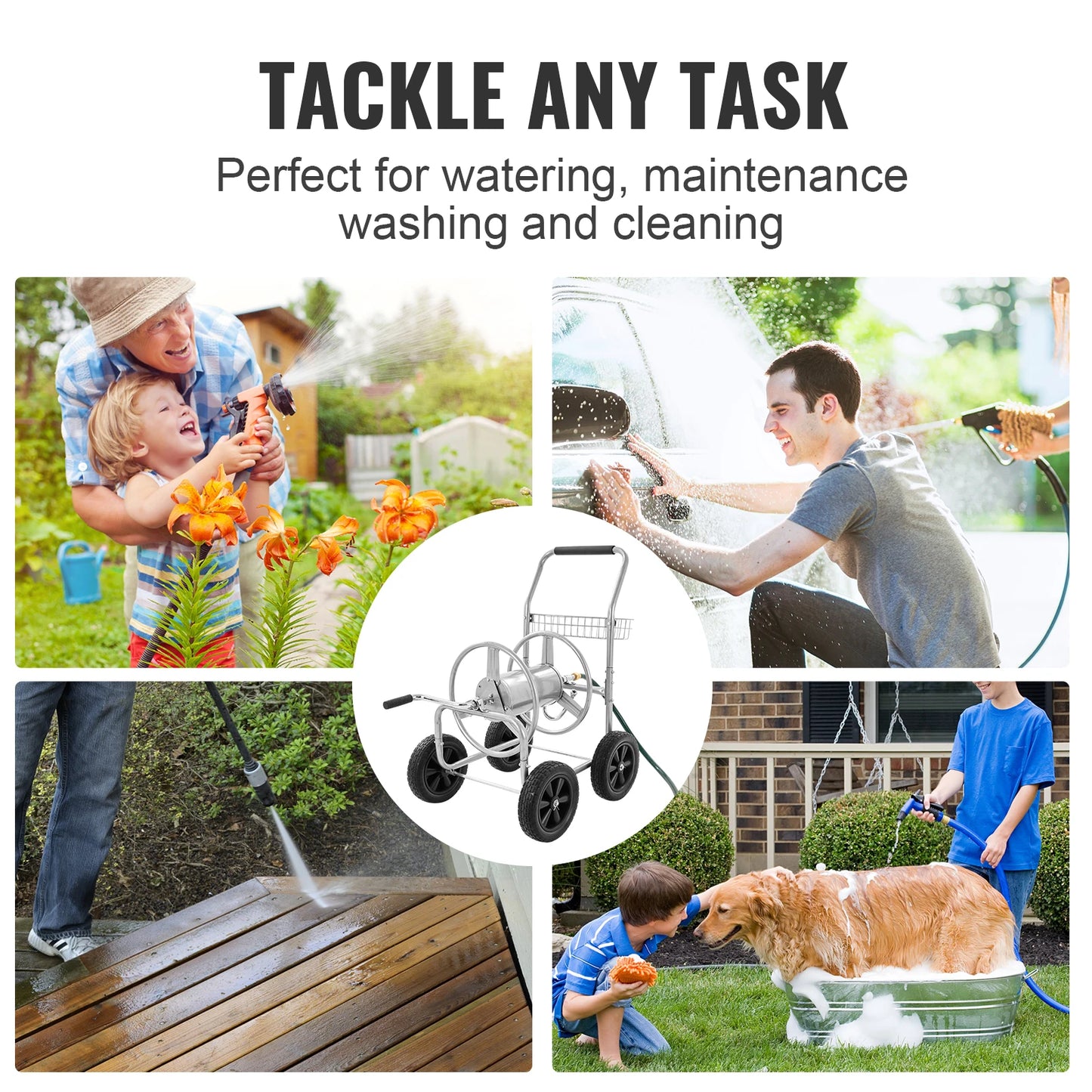 SucceBuy Hose Reel Cart Heavy Duty Garden Water Hose With Basket
