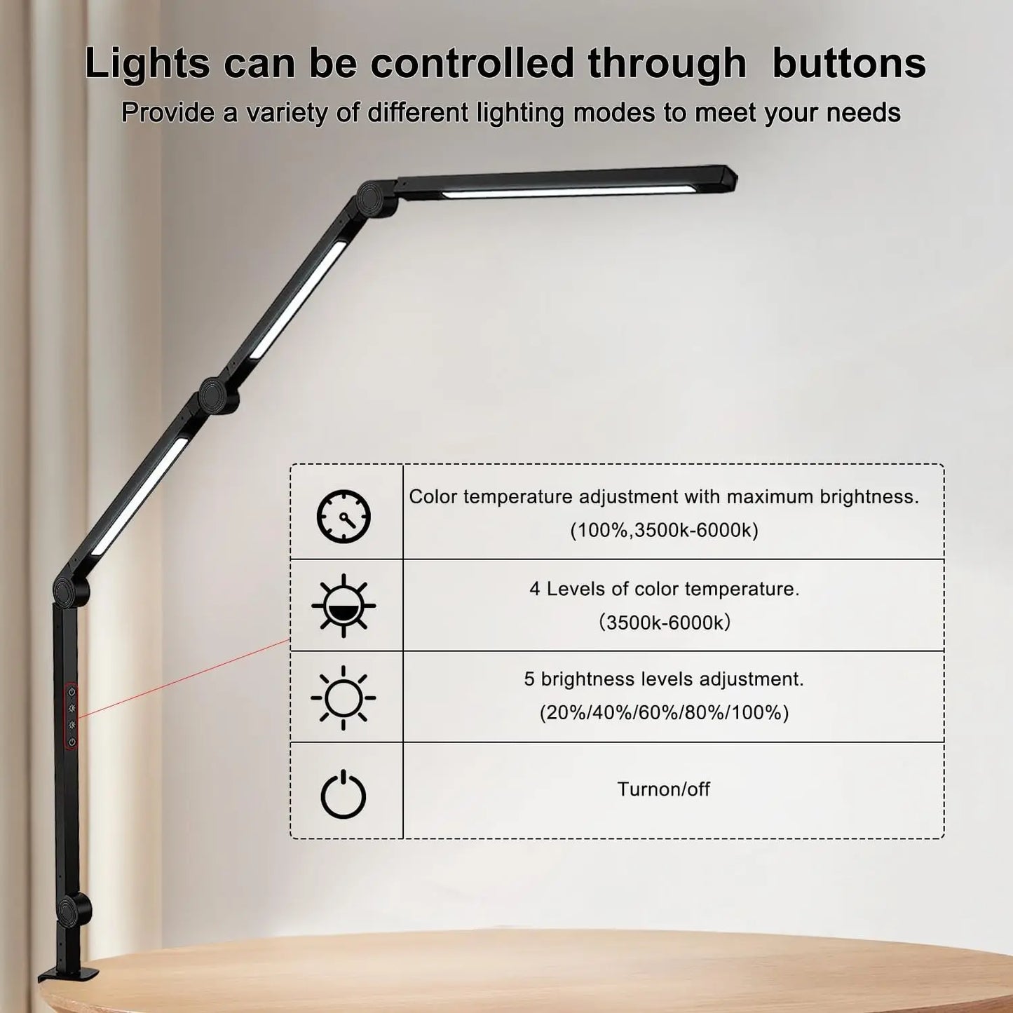 LED Desk Lamp With Clamp And Swing Arm Dimmable Modern