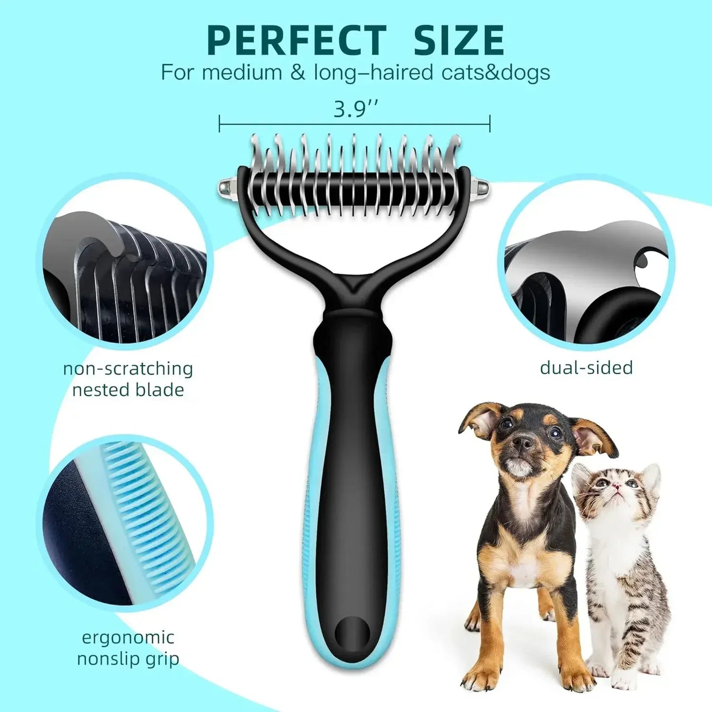 Double Sided Stainless Steel Pet Grooming Brush Hair Remover Tool