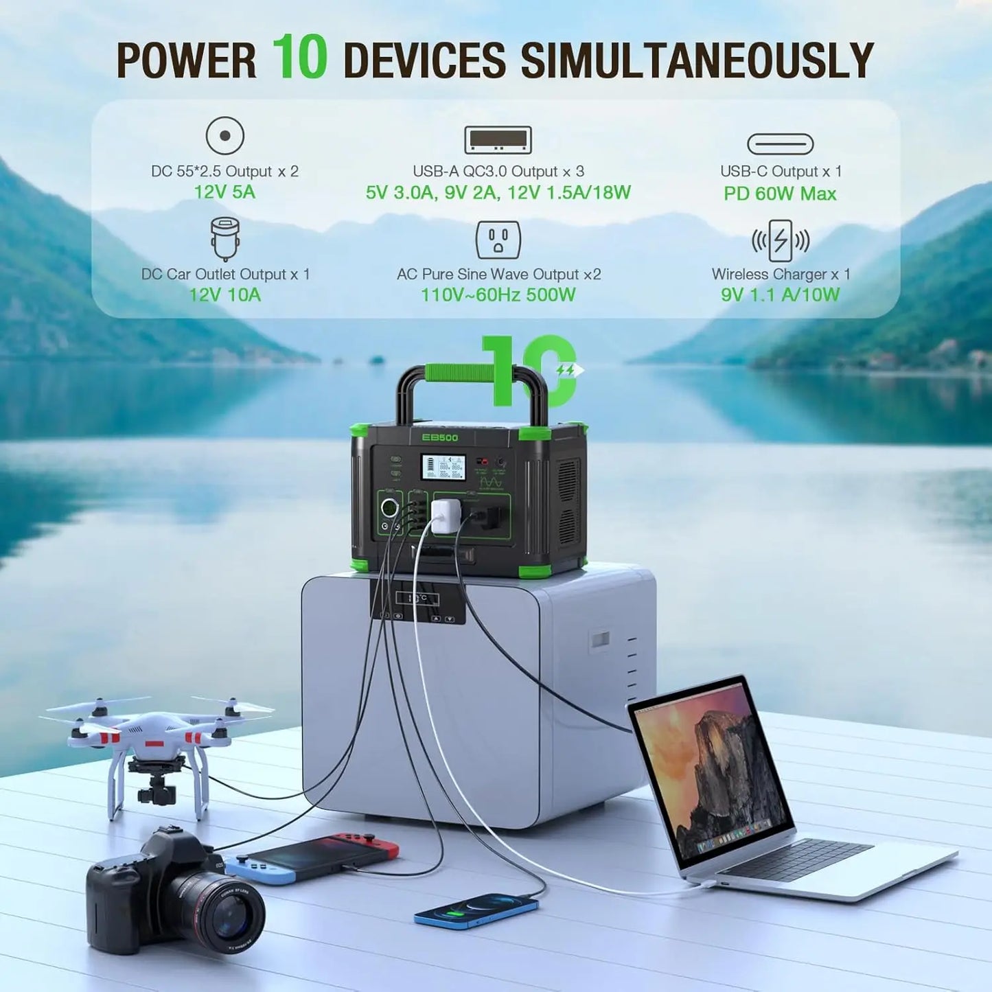 Portable Power Station 500W 519Wh Solar Generator USB C PD