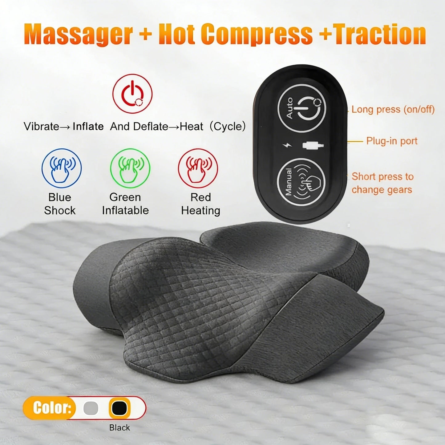 PAQIN Electric Neck Massager Pillow Heating Vibration Cervical Back Support