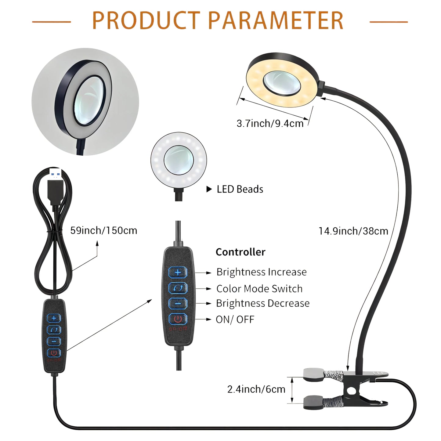 Smeileas 5X Magnifying Lamp with Light Clip On LED Reading