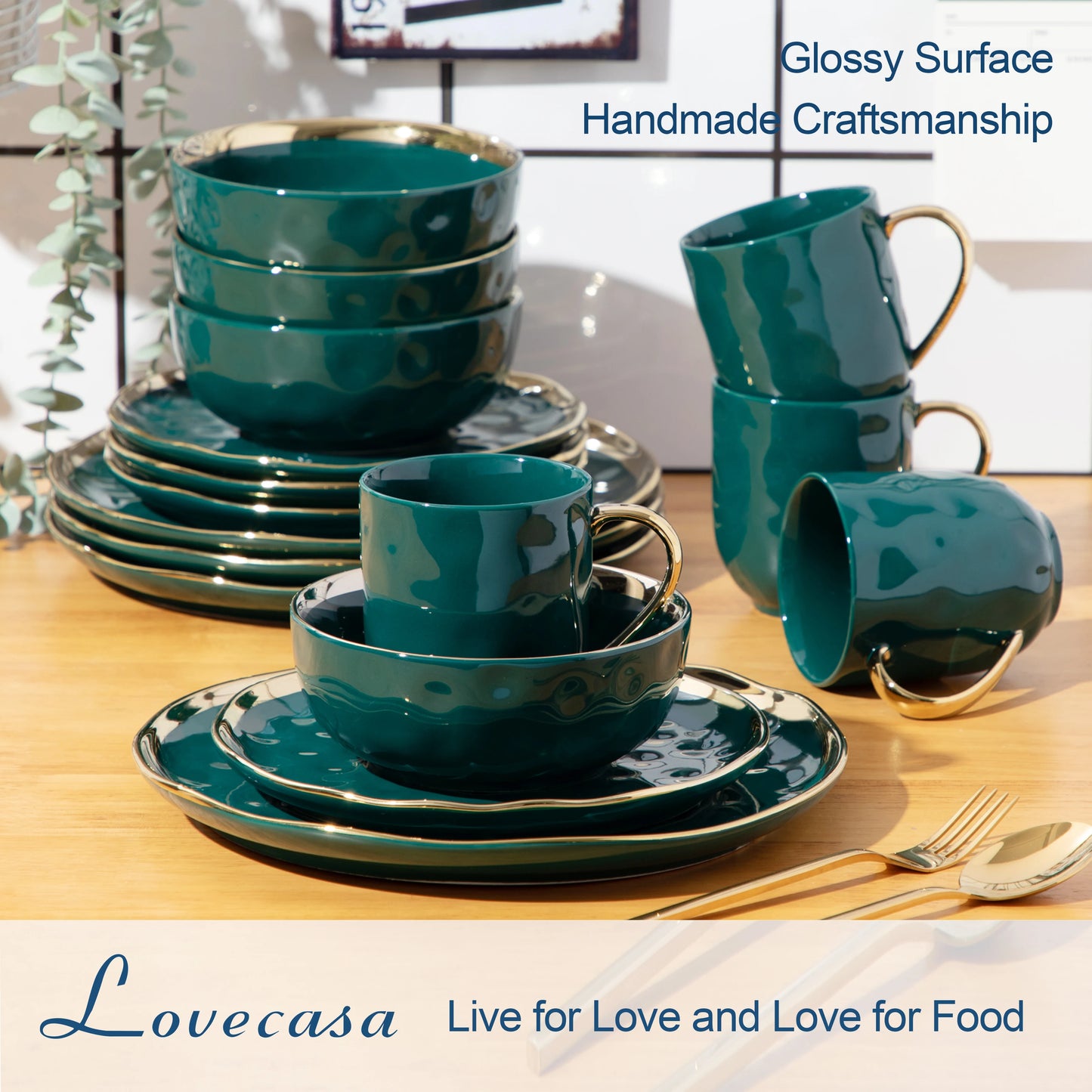 Malacasa Porcelain Dinnerware Set Gold Trim Casual Tableware