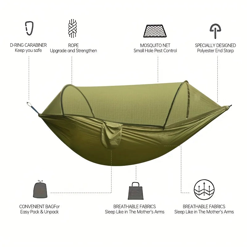 Double Camping Hammock With Mosquito Net And Sun Shade Canopy