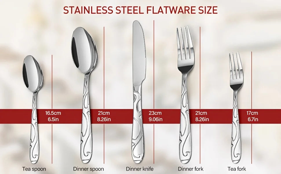 Stainless Steel Flatware Set Mirror Polished Dishwasher Safe Kitchen Utensils