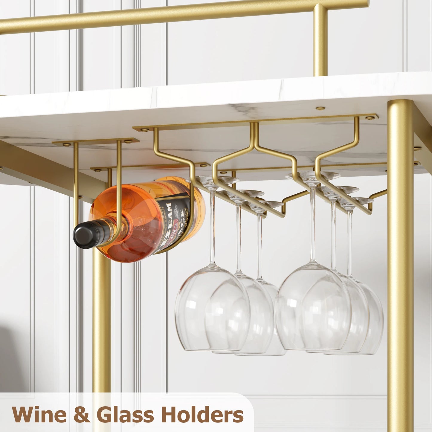 TWISTER.CK Bar Cart With 4Tier Shelf And Wine Glass Holder