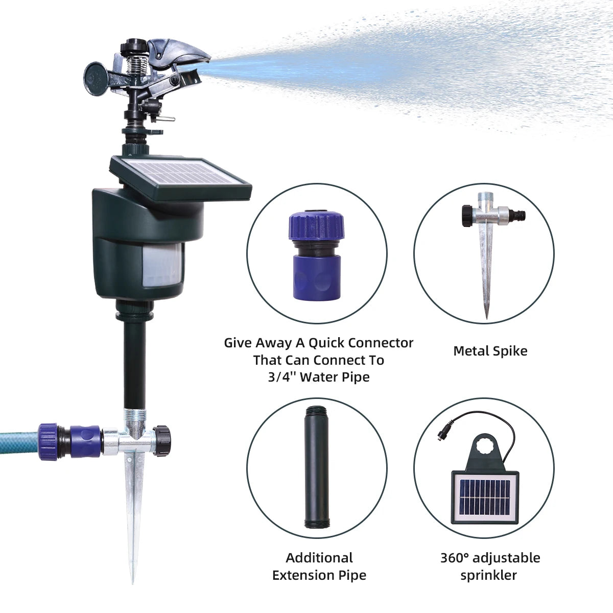 Yardeen Motion Activated Sprinkler With Solar Panels Outdoors