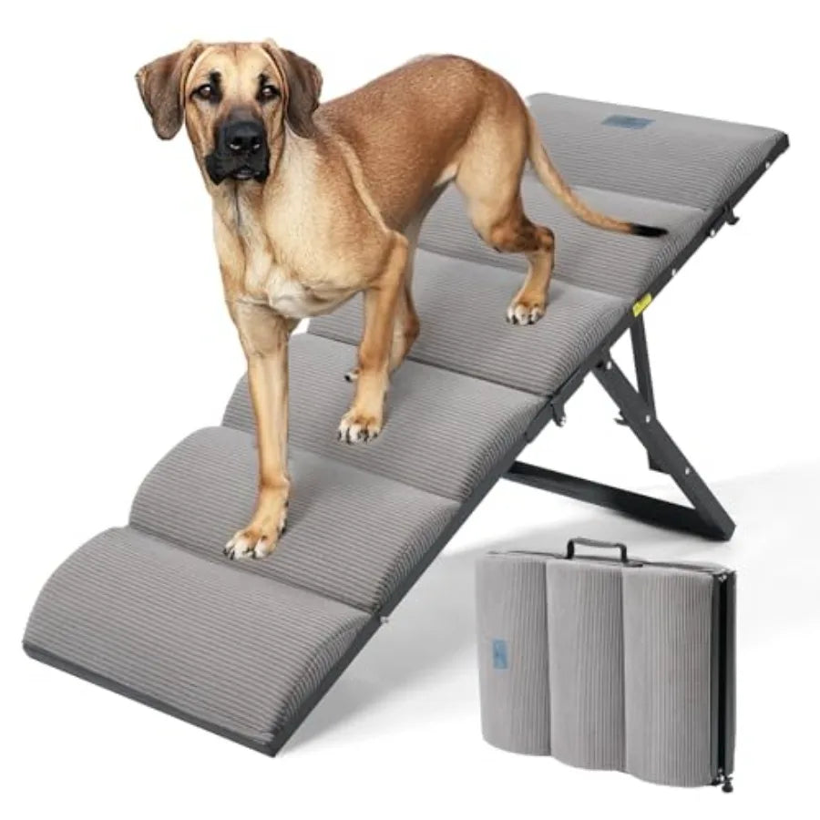 Help your dog reach favorite spots with ease using an adjustable, foldable ramp designed for beds and couches, delivering safe, steady footing every time you both climb.